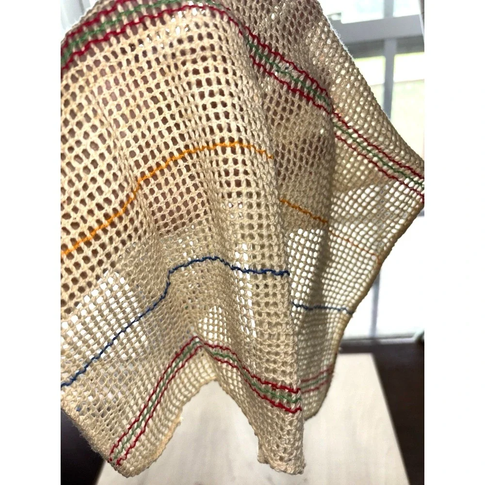 Vintage Dish Cloth LOT of 5 Open Weave Mesh Stripes Mid Century
